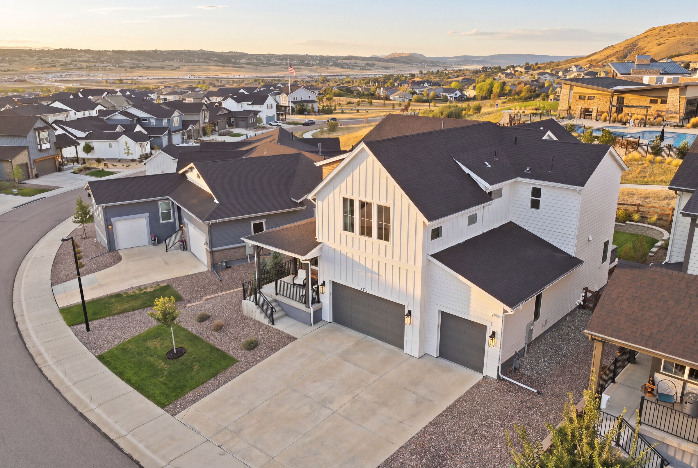 4870 Saddle Iron Road from above at twilight